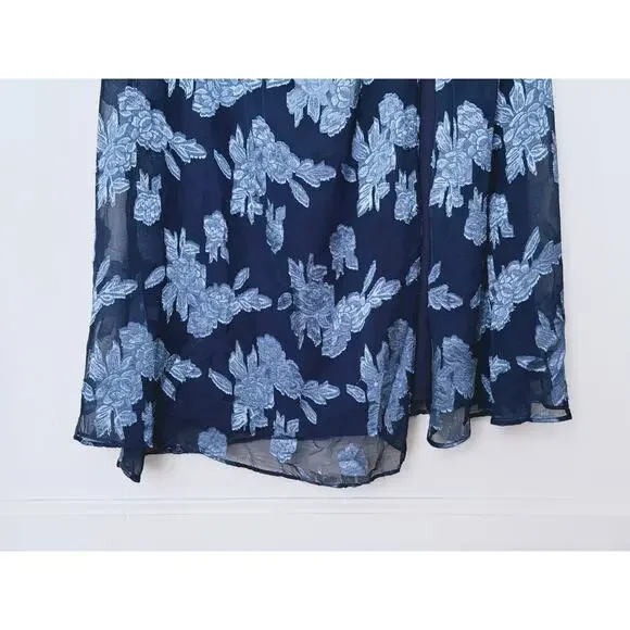 Lulus One Shoulder Floral Jacquard Maxi Dress Medium Navy Blue Wedding Guest - Picture 12 of 12